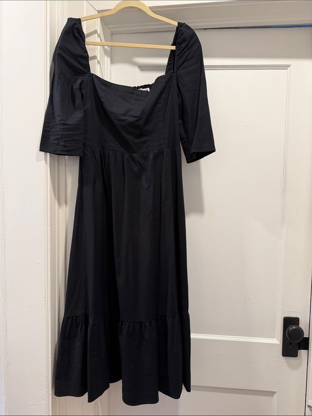Reformation Black Square-Neck Midi Dress with Puff Sleeves